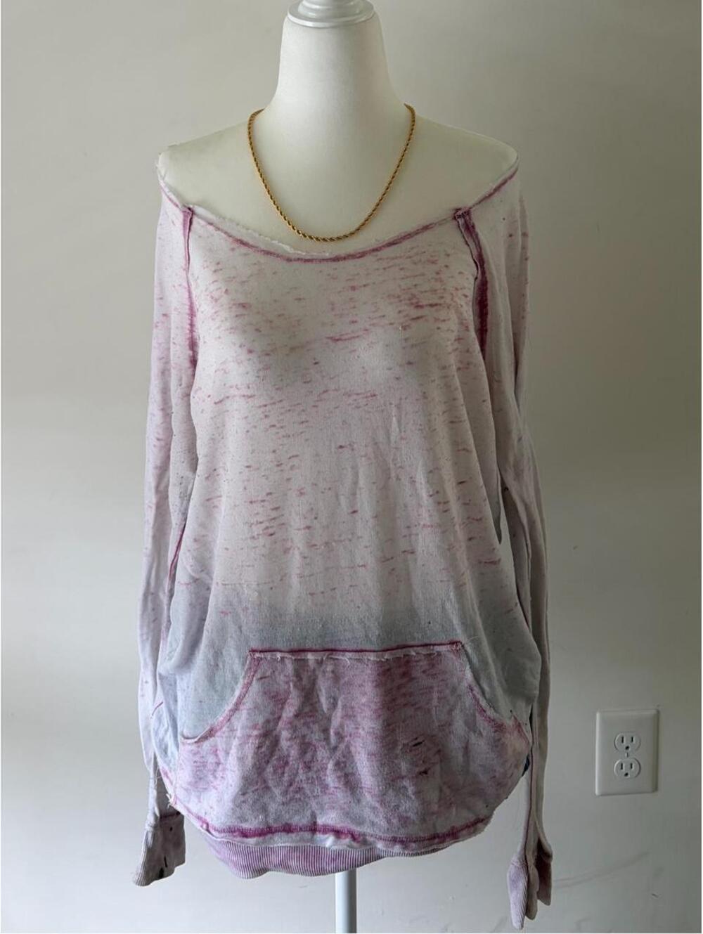 Y2K Full Tilt Distressed Off-Shoulder Long Sleeve | Bleached Purple Acid Wash